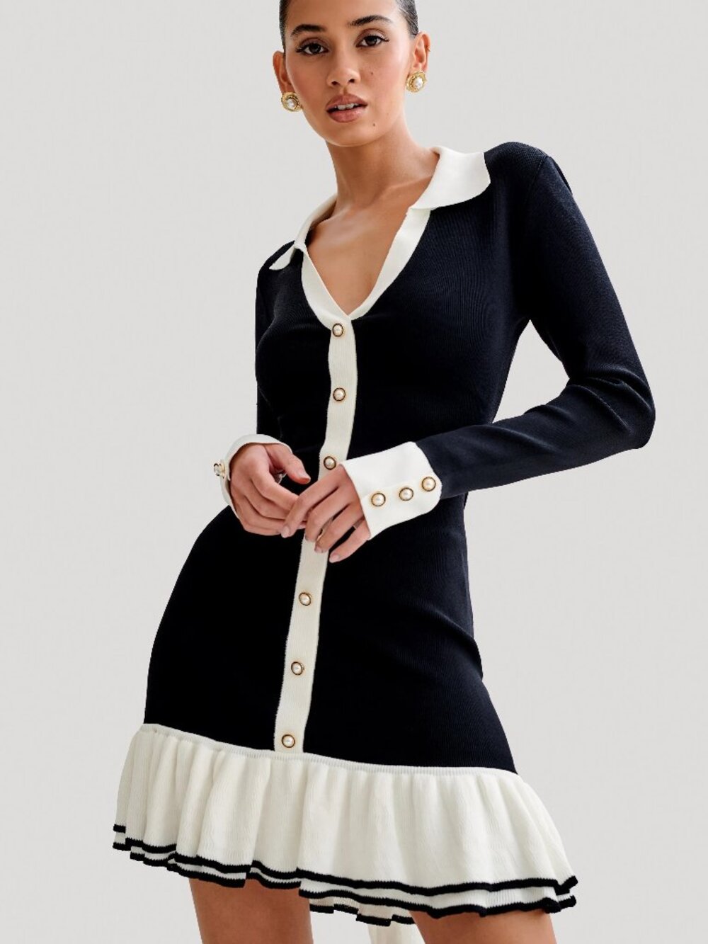 Meshki Pareesa Contrast Frill Mini Dress - Black